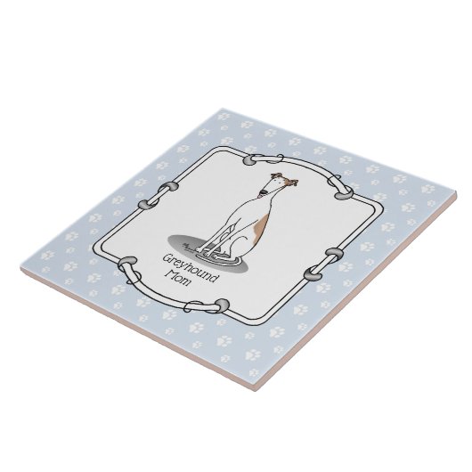 グレイハウンド母（子犬の白）かわいい犬のおもしろい母 タイル (側面)