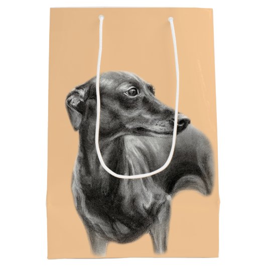 グレイハウンド炭スケッチ ミディアムペーパーバッグ (裏面)