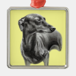 グレイハウンド炭スケッチ メタルオーナメント
