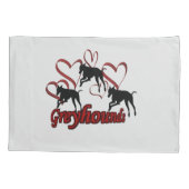 グレイハウンド犬と赤いハート 枕カバー (裏面)