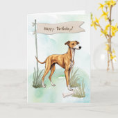 グレイハウンド犬のアウトドア誕生日標識 カード (黄色い花)