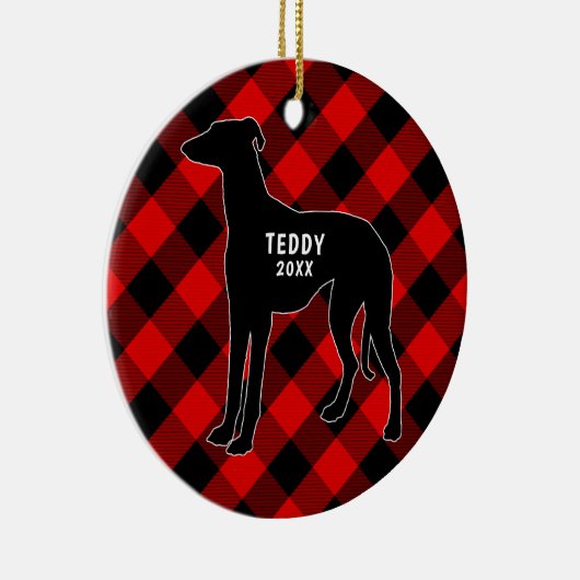 グレイハウンド犬の格子縞のクリスマスのオーナメント セラミックオーナメント (右)