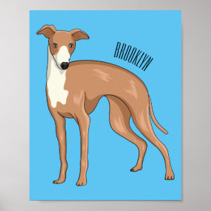 グレイハウンド犬の漫画イラストレーション ポスター