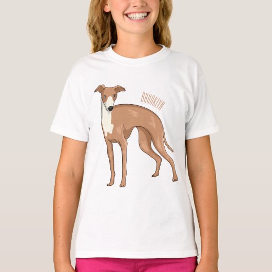 グレイハウンド犬の漫画イラストレーション Tシャツ (正面)