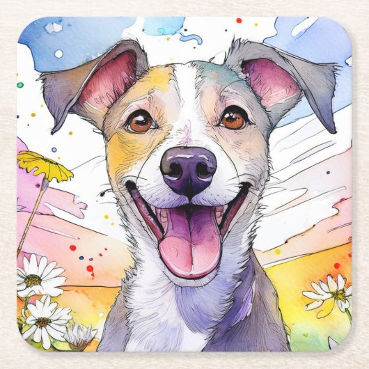 グレイハウンド犬コースター スクエアペーパーコースター (正面)