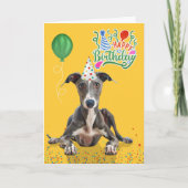 グレイハウンド犬パーティーハット イエロー 誕生日 カード (正面)