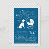 グレイハウンド犬ベビーシャワーボーイブルー 招待状 (正面/裏面)