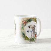 グレイハウンド クリスマスリース 冬の仔犬 コーヒーマグカップ (正面右)