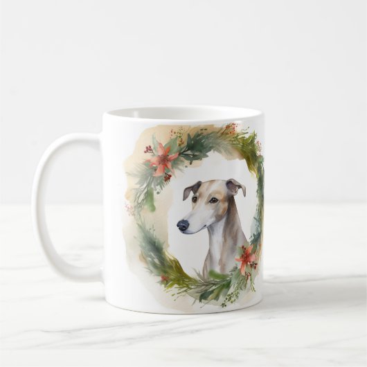 グレイハウンド クリスマスリース 冬の仔犬 コーヒーマグカップ (左)