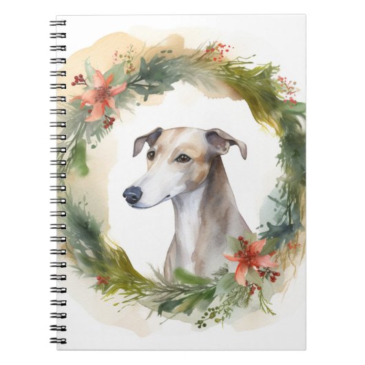 グレイハウンド クリスマスリース 冬の仔犬 ノートブック (正面)