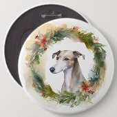 グレイハウンド クリスマスリース 冬の仔犬 缶バッジ (正面&裏面)