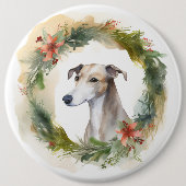 グレイハウンド クリスマスリース 冬の仔犬 缶バッジ (正面)