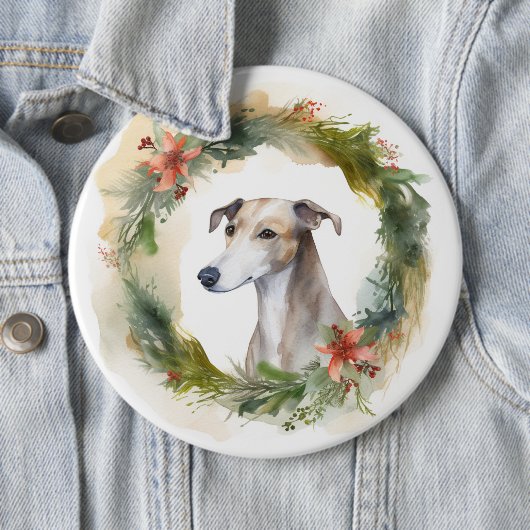 グレイハウンド クリスマスリース 冬の仔犬 缶バッジ (インサイチュ)