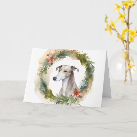 グレイハウンド クリスマスリース 祝祭の犬 カード (黄色い花)