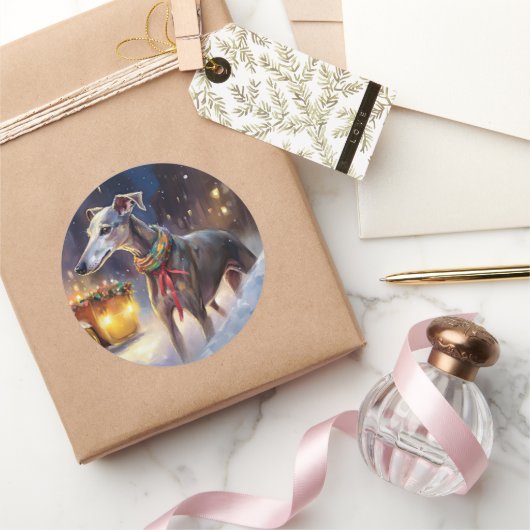 グレイハウンド クリスマス ラウンドシール (ギフト)