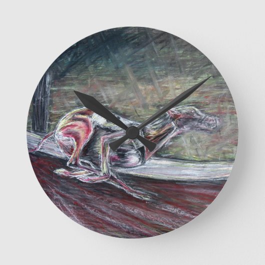 グレイハウンド、スポーツおよび犬の恋人のための芸術を競争させます ラウンド壁時計 (正面)