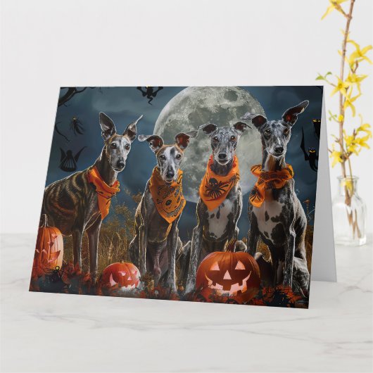 グレイハウンド ハロウィン スプーキー カード (黄色い花)