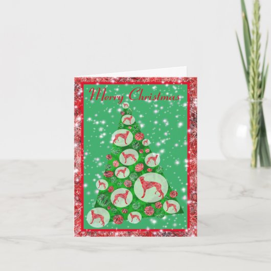 グレイハウンド 犬 かわいい シルエット クリスマス ツリー カード (正面)