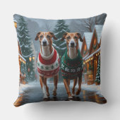 グレイハウンド 犬 クリスマス 雪 冬の休日 クッション (裏面)