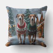 グレイハウンド 犬 クリスマス 雪 冬の休日 クッション (正面)