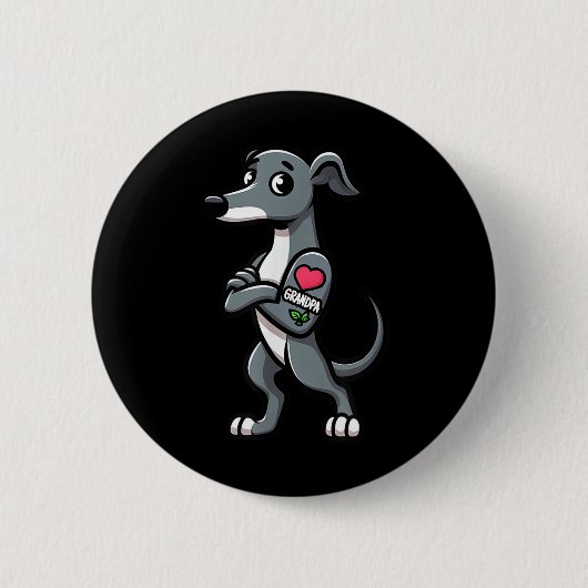 グレイハウンドIラブグランパおもしろい犬タトゥー 缶バッジ (正面)