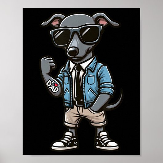 グレイハウンドIラブパパおもしろい犬タトゥー ポスター (正面)