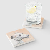 グレイハウ絵画ンドのかわいいオリジナルの犬アート ストーンコースター (横)