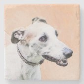 グレイハウ絵画ンドのかわいいオリジナルの犬アート ストーンコースター (正面)