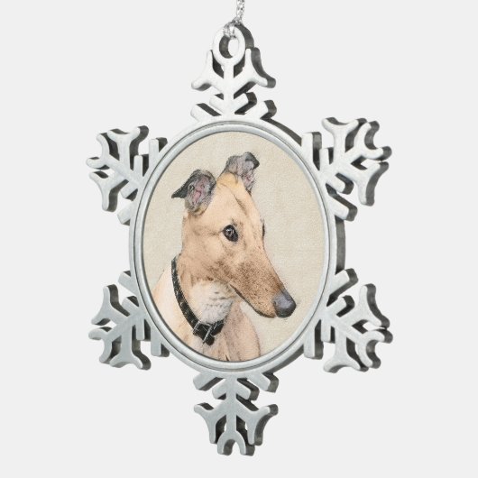 グレイハウ絵画ンドのかわいいオリジナルの犬アート スノーフレークピューターオーナメント (右)