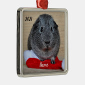 グレイパーソナライズされたギニアピグサンタハット メタルオーナメント (右)