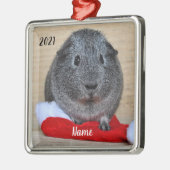 グレイパーソナライズされたギニアピグサンタハット メタルオーナメント (左)