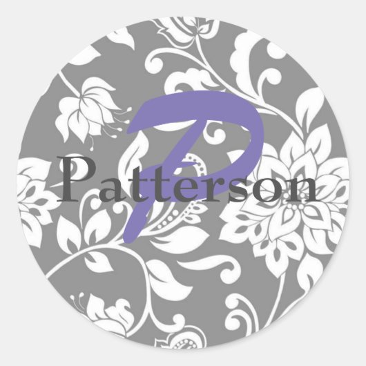グレイパーソナライズされたダマスクステッカー&封筒用シール ラウンドシール (正面)