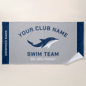 グレイパーソナライズされたネイビースイムチーム泳ぐ人名 ビーチタオル (正面)