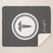 グレイパーソナライズされたハムレタードメディカルカドゥセウス  シェルパブランケット (正面(横))