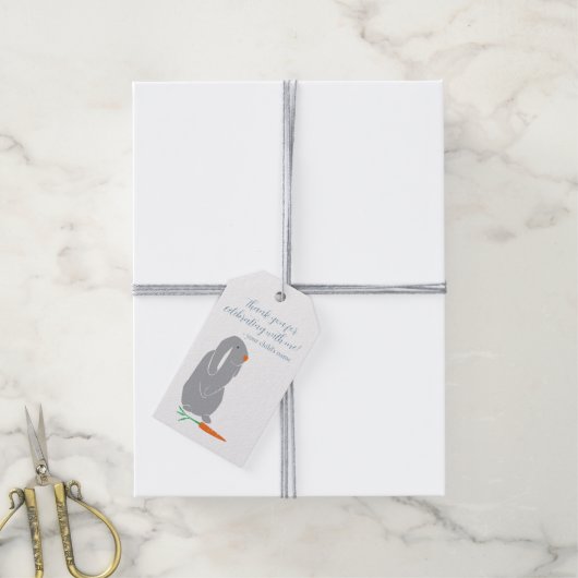 グレイパーソナライズされたバニー誕生日シャワーメッセージカード ギフトタグ (より糸付き)