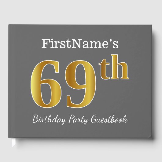 グレイフェイク金ゴールド69th誕生日パーティー+名前をカスタムする ゲストブック (正面)