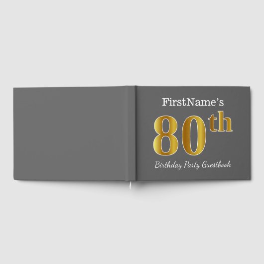 グレイフェイク金ゴールド80th誕生日パーティー+名前をカスタムする ゲストブック (全面)