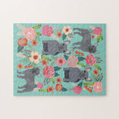 グレイフランスのブルドッグヴィンテージ花模様 ジグソーパズル (横)