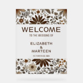 グレイブラウンリーフパターンオータムウェディング アクリルサイン (正面)