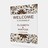 グレイブラウンリーフパターンオータムウェディング アクリルサイン (傾斜)