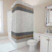 グレイブラウン タン タウペ ストライプ カラー ブロック シャワーカーテン (インサイチュ)