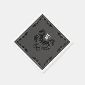 グレイブラックドラゴンモノグラム結婚ファンタジー スタンダードカクテルナプキン (角)