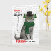 グレイブリティッシュショートヘアおもしろいキャットクリスマス カード (黄色い花)