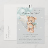 グレイブルーベアーリーウェイバルーンベビーシャワー ポストカード (正面/裏面)