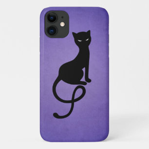 グレイブンイビルキャットシルエット-黒子猫紫 iPhone 11 ケース