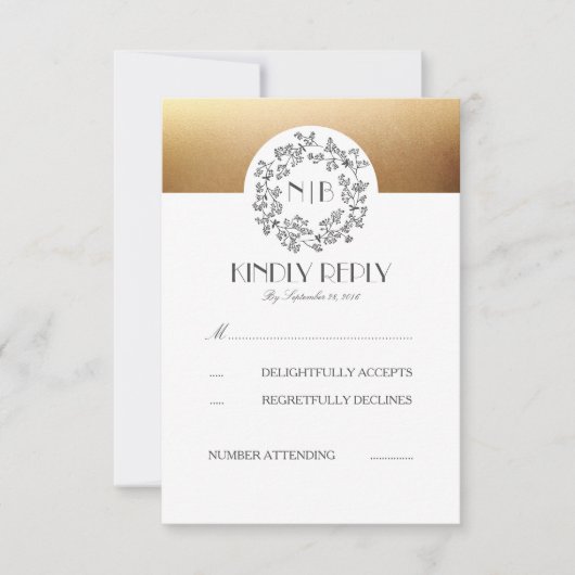 グレイベビーズブレス金ゴールドウェディングRSVPカード 出欠カード (正面)