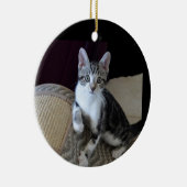 グレイホワイトの子猫のオーナメント セラミックオーナメント (右)