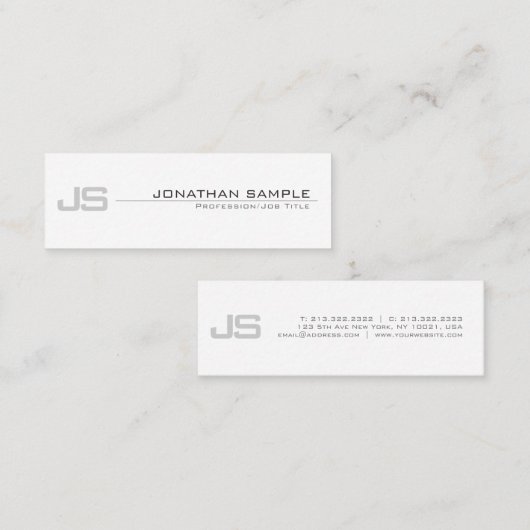 グレイホワイトエレガントトレンディーモノグラムシンプルデザイン スキニー名刺 (正面/裏面)