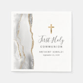 グレイホワイト金ゴールドアゲート最初の聖餐式 スタンダードカクテルナプキン (正面)