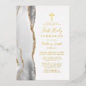 グレイホワイト金ゴールドアゲート最初の聖餐式 箔招待状 (正面)